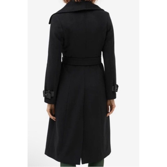 Cole Hann | Black Wool Trench Coat with Leather Trim Women’s 3X - Picture 2 of 16